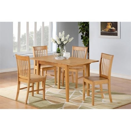 East West Furniture East West Furniture NOFK3-OAK-W Norfolk 3PC Set with rectangular table featured 12 in extension Leaf and 2 wood seat chairs NOFK3-OAK-W